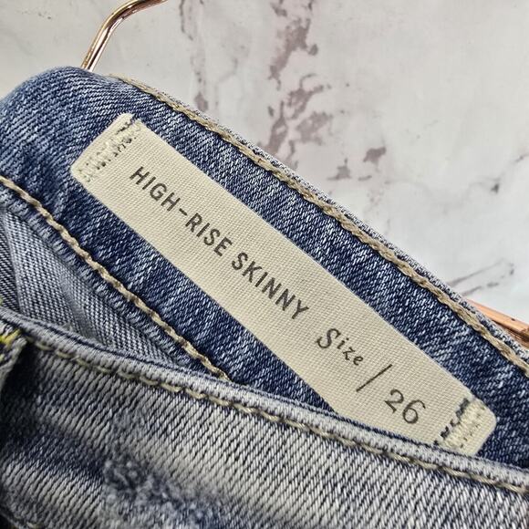Anthropologie Jeans Womens 26 Skinny High Rise Light Wash Pilcro Distressed - Picture 4 of 12